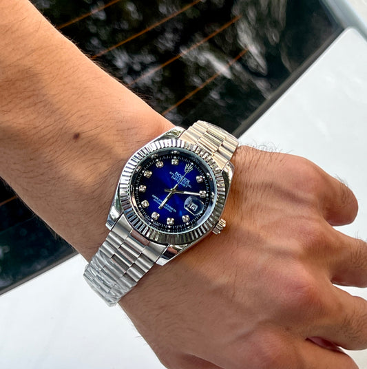 Rolex Silver Blue Dial Semi-Auto Watch – A Royal Blend of Power & Precision