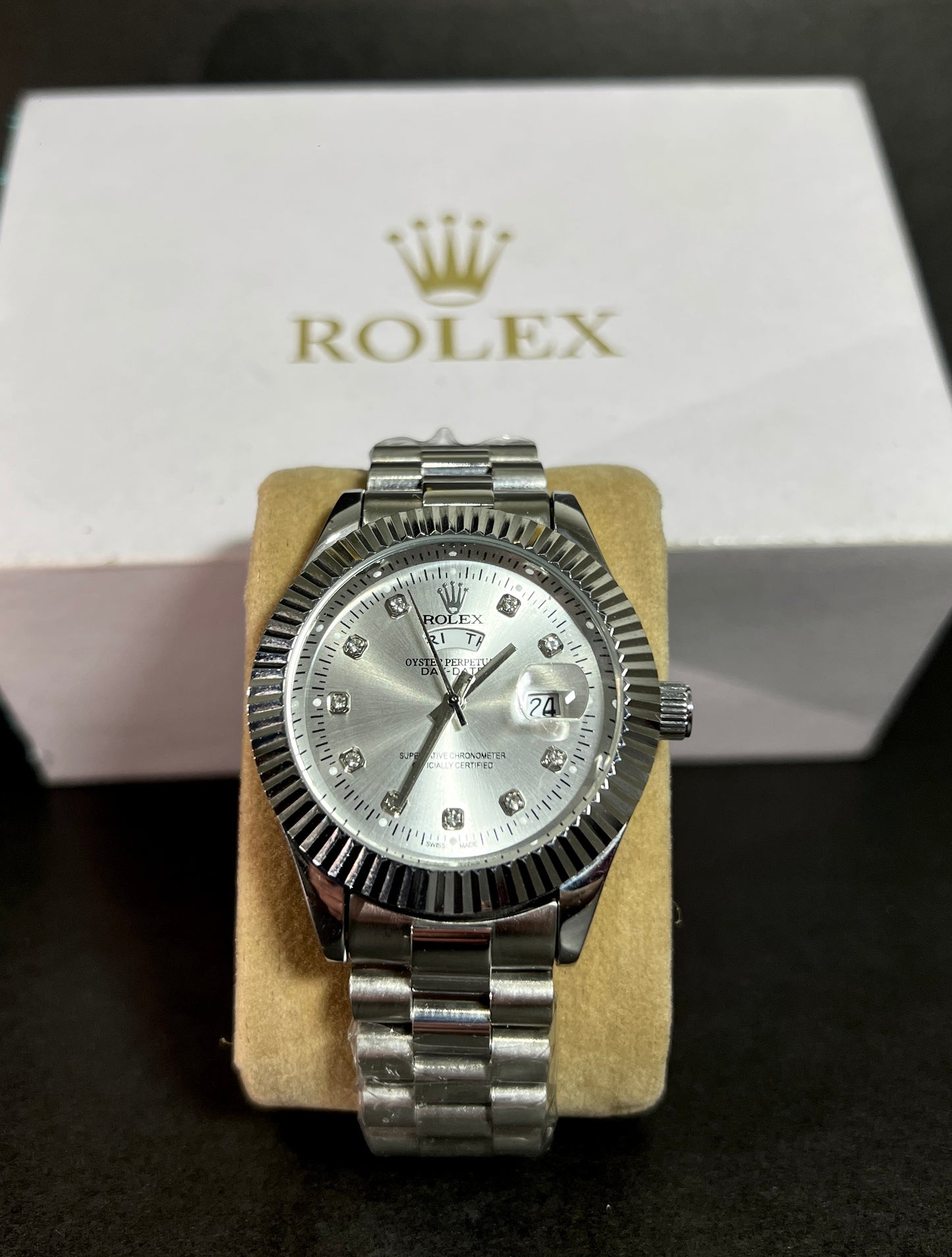 Rolex Silver White Dial Semi-Auto Watch – Day & Date Masterpiece