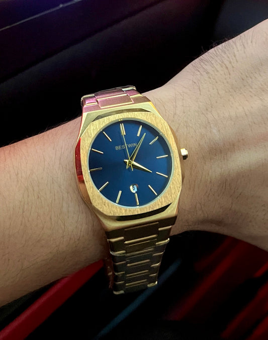 Bestwin Golden Watch with Blue Dial – Classic Luxury
