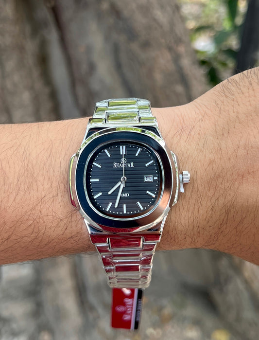 SEASTAR Men’s Silver Watch – Black Dial | Full Water-Proof Professional Design