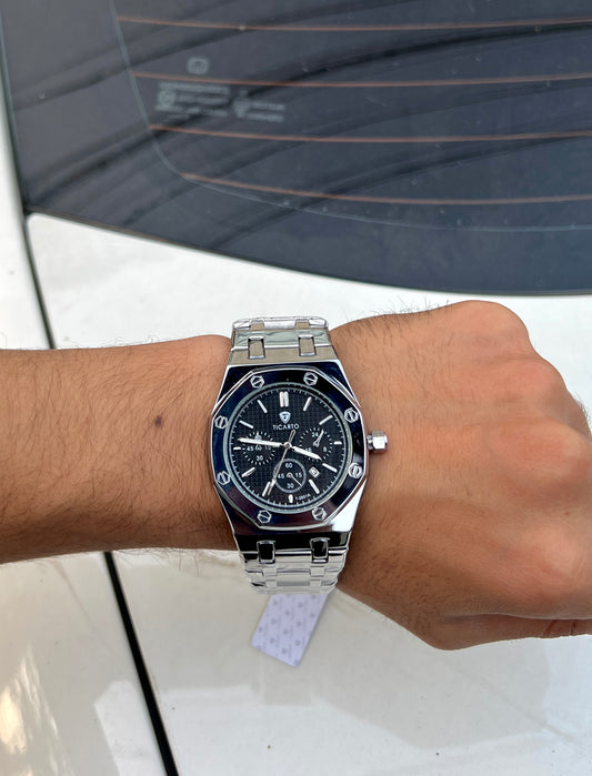 Ticarto Royal Chronograph Stainless Steel Men's Watch - Black Dial