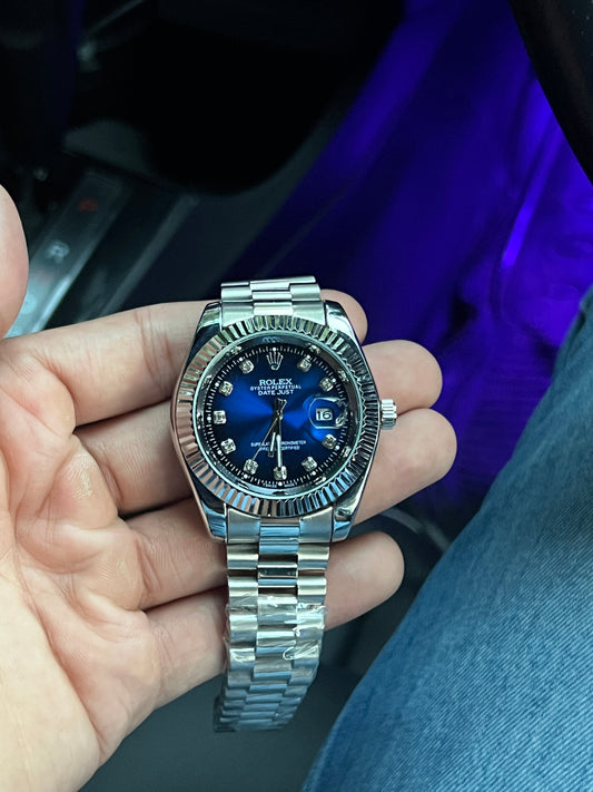 Rolex Silver Blue Dial Semi-Auto Watch – A Royal Blend of Power & Precision