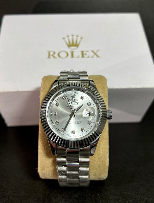 Rolex Silver White Dial Semi-Auto Watch – Day & Date Masterpiece