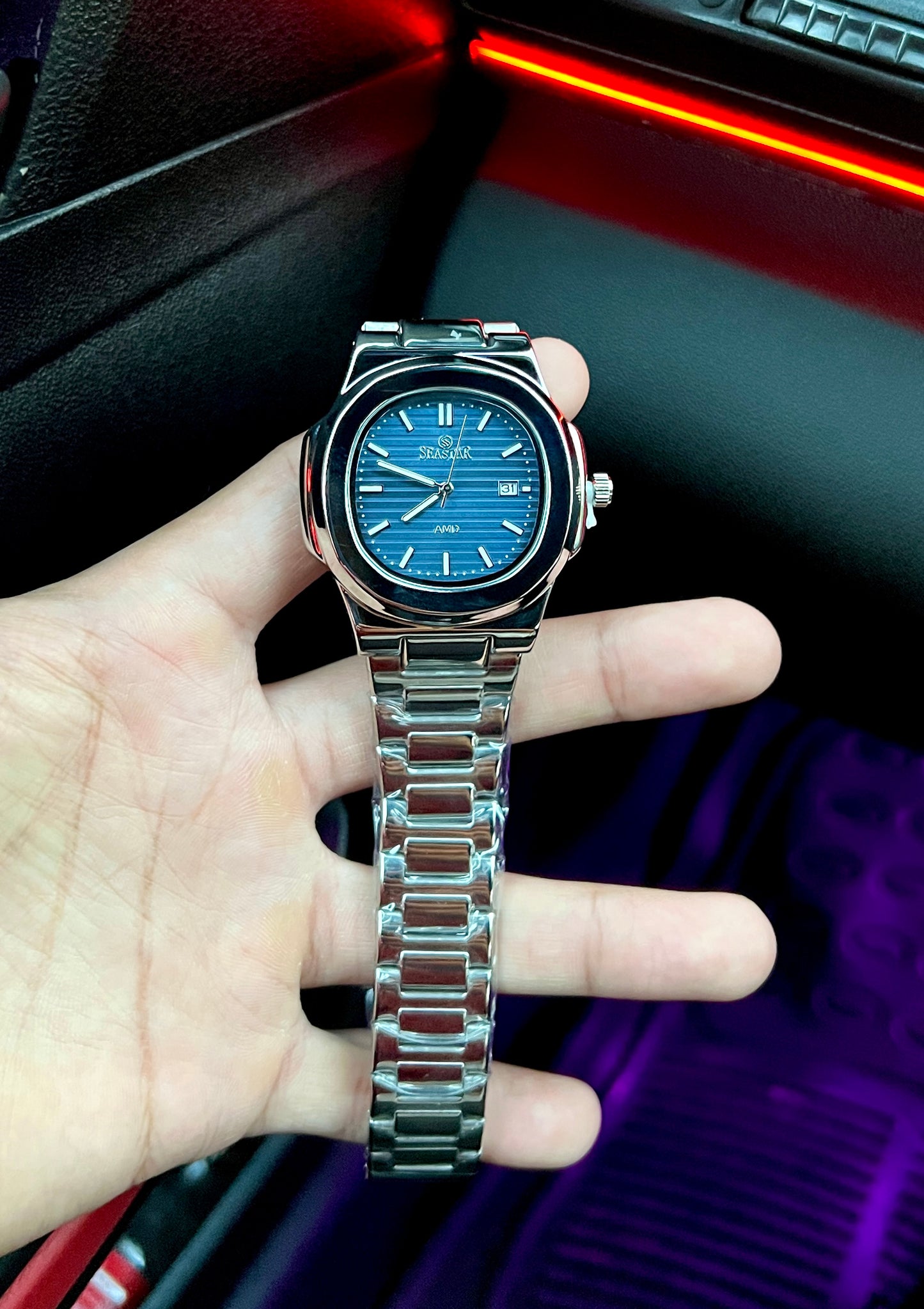 SEASTAR Men’s Silver Watch – Light Blue Dial | Full Water-Proof Professional Design