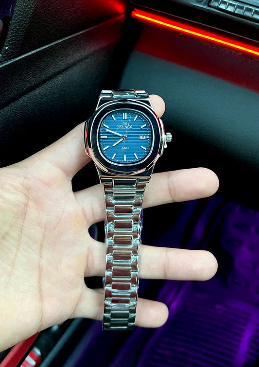 SEASTAR Men’s Silver Watch – Light Blue Dial | Full Water-Proof Professional Design