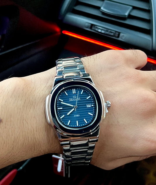 SEASTAR Men’s Silver Watch – Light Blue Dial | Full Water-Proof Professional Design