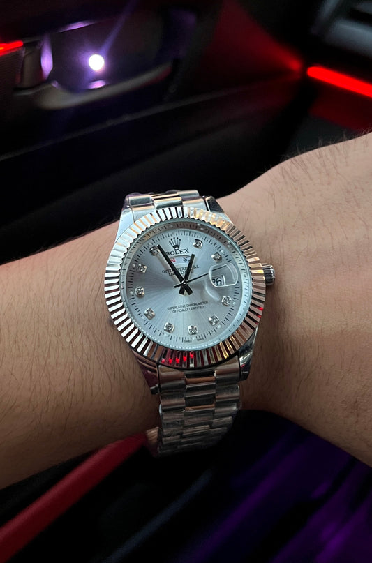 Rolex Oyster Perpetual Day-Date – Silver Dial, Diamond Markers