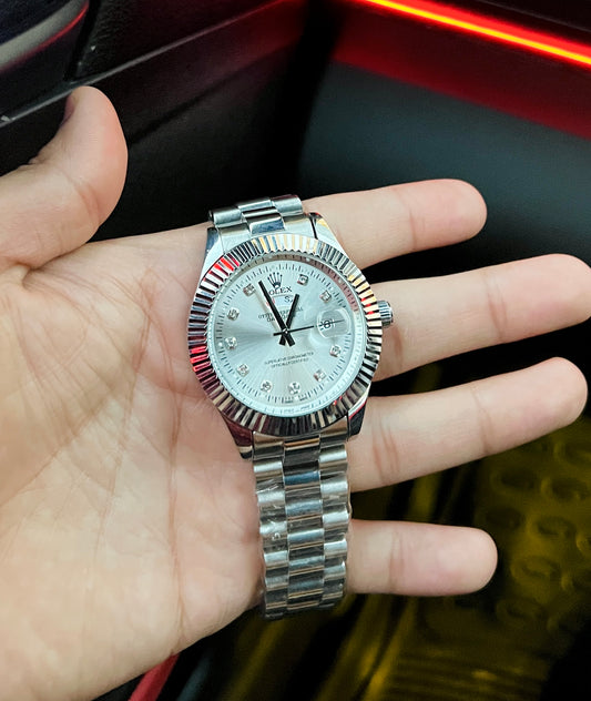 Rolex Oyster Perpetual Day-Date – Silver Dial, Diamond Markers