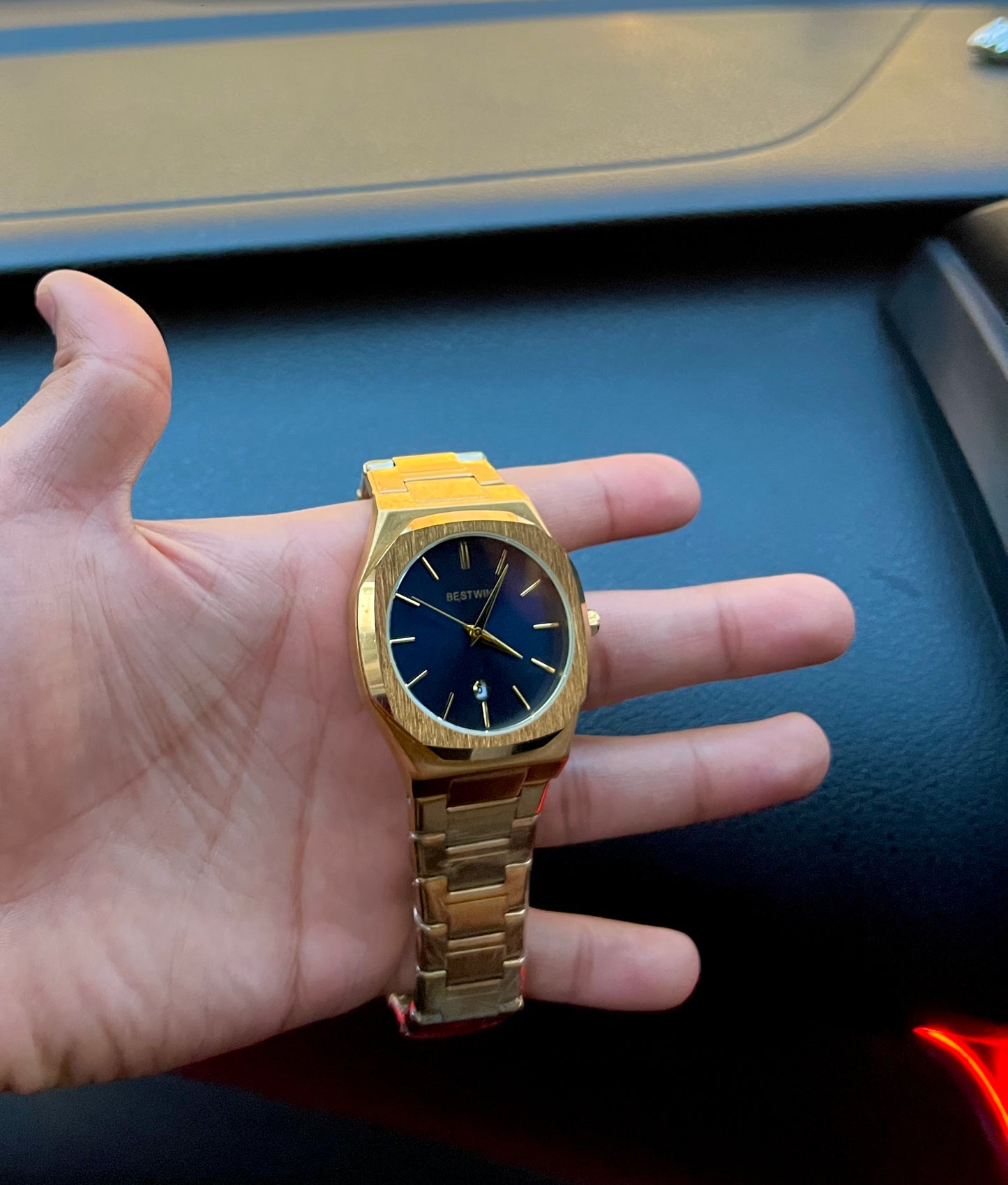 Bestwin Golden Watch with Blue Dial – Classic Luxury