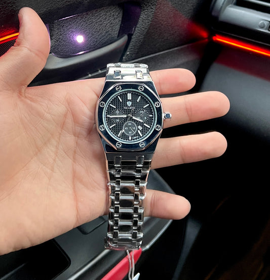 Ticarto Royal Chronograph Stainless Steel Men's Watch - Black Dial